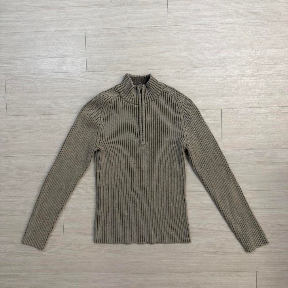 American Rag Brown Ribbed Quarter Zip Knit Sweater Mens Size Small Preppy